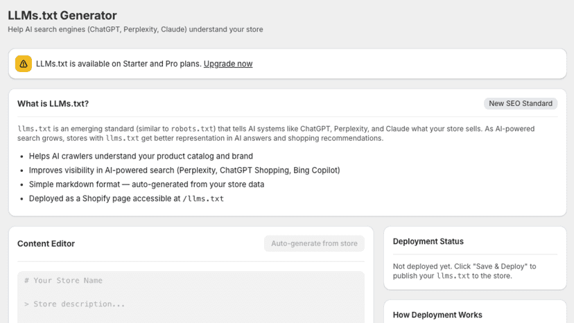 Structured data and llms.txt panel with both settings enabled