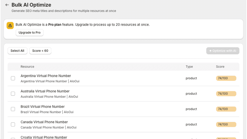 One-click AI rewrite of a product meta title and description