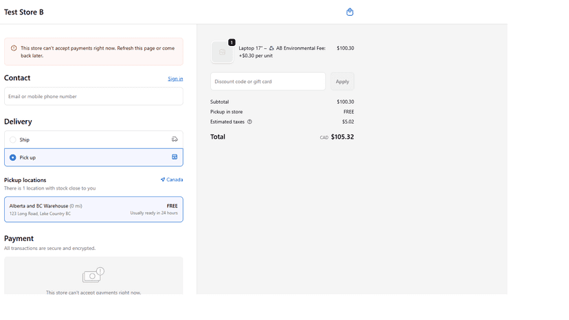 Checkout shows environmental fee per unit on line items