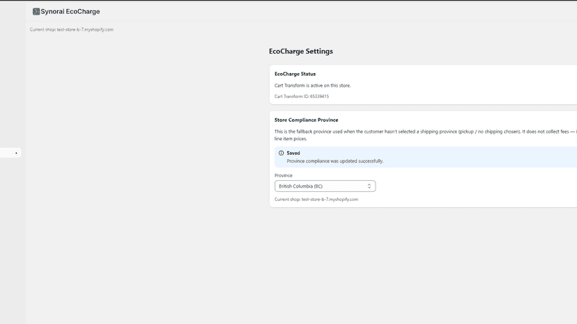 Select compliance province for fee calculations