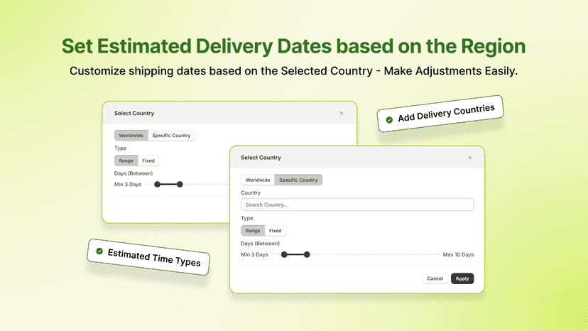 Estimated Delivery date based on country