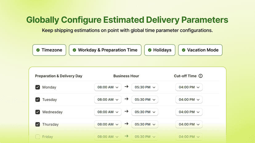 Business Hour and Cut-Off Time Settings EDD