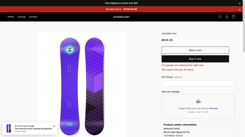 Product page with live viewer count, sold count and sales popup