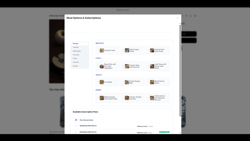 Meal Selection and Subscription plans