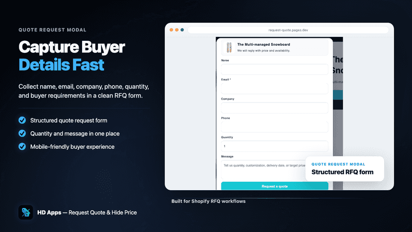 Request a quote settings for storefront forms