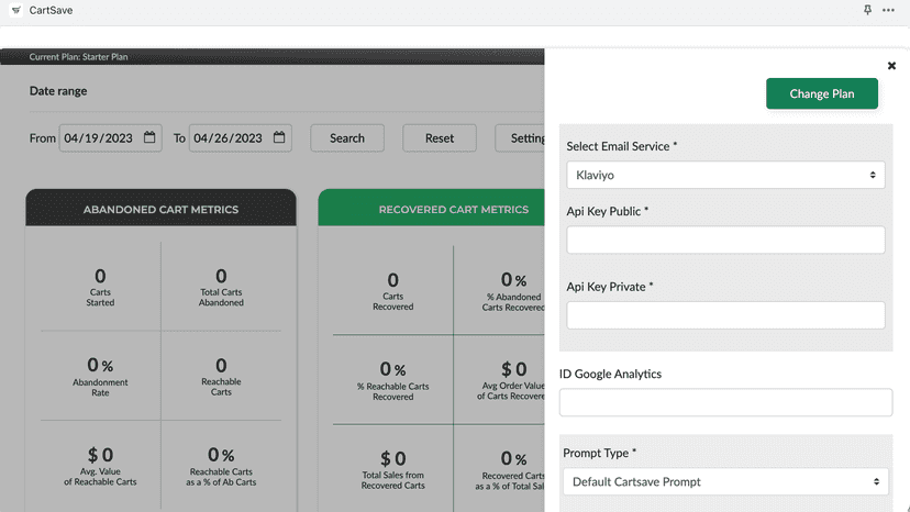 CartSave Settings Panel