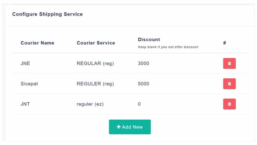 Feel free to add courier, service, and discount