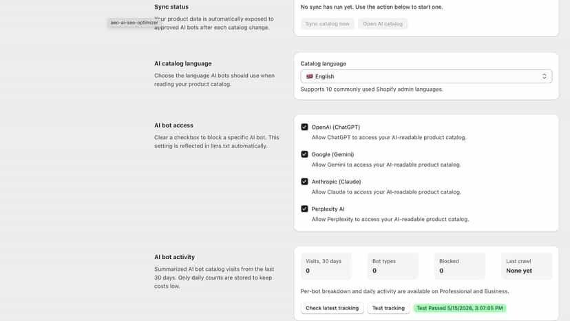 Main dashboard with usage and status section