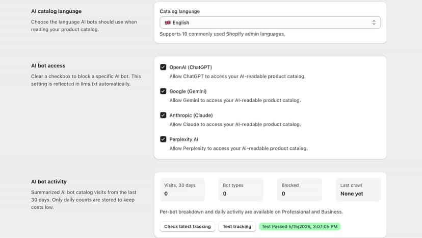 Catalog language selector showing the 10 supported languages