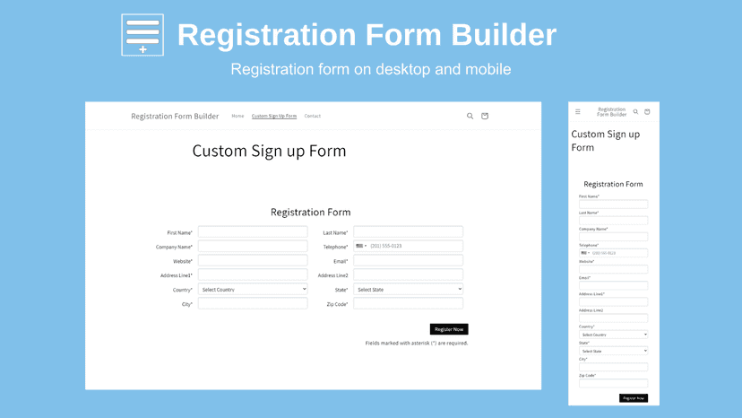 Registration Form builder Shopify