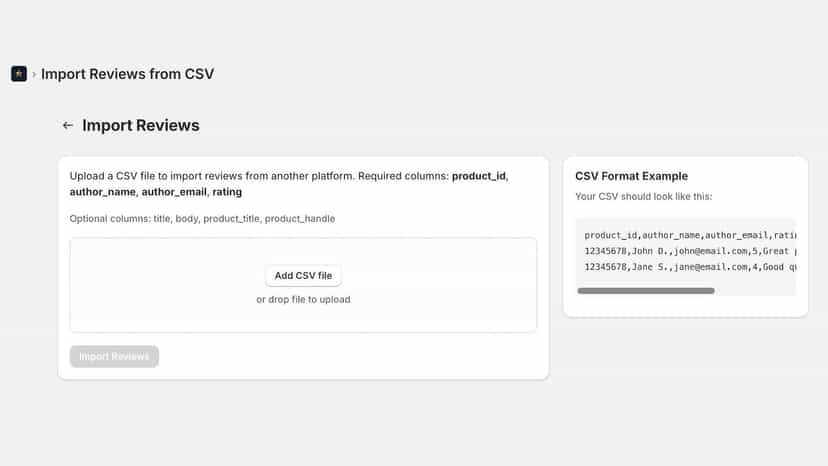 StarScore CSV import page with file upload and format example