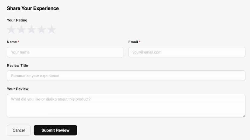 Customer review submission form with star rating