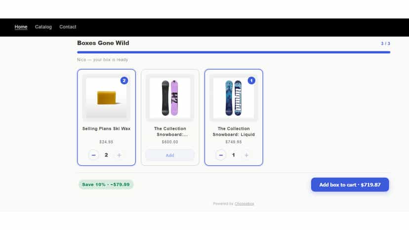 Storefront box builder where customers pick and add items