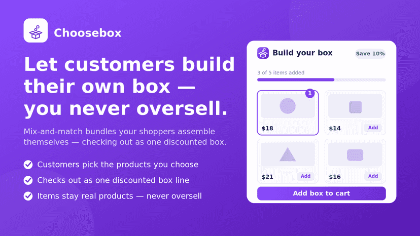 Choosebox box builder: pick items for one discounted box