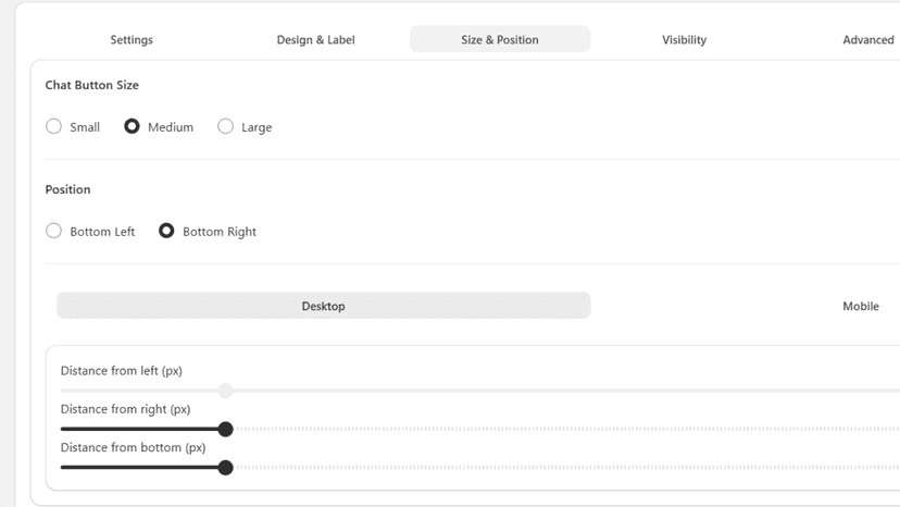 Instant Chat Button Settings