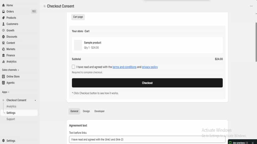 Settings for application setup