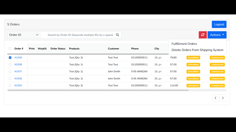 Select multiple orders to fulfill orders for delivery
