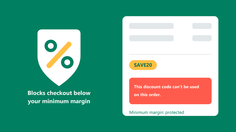 Margin Proof blocks a discount code at checkout below margin