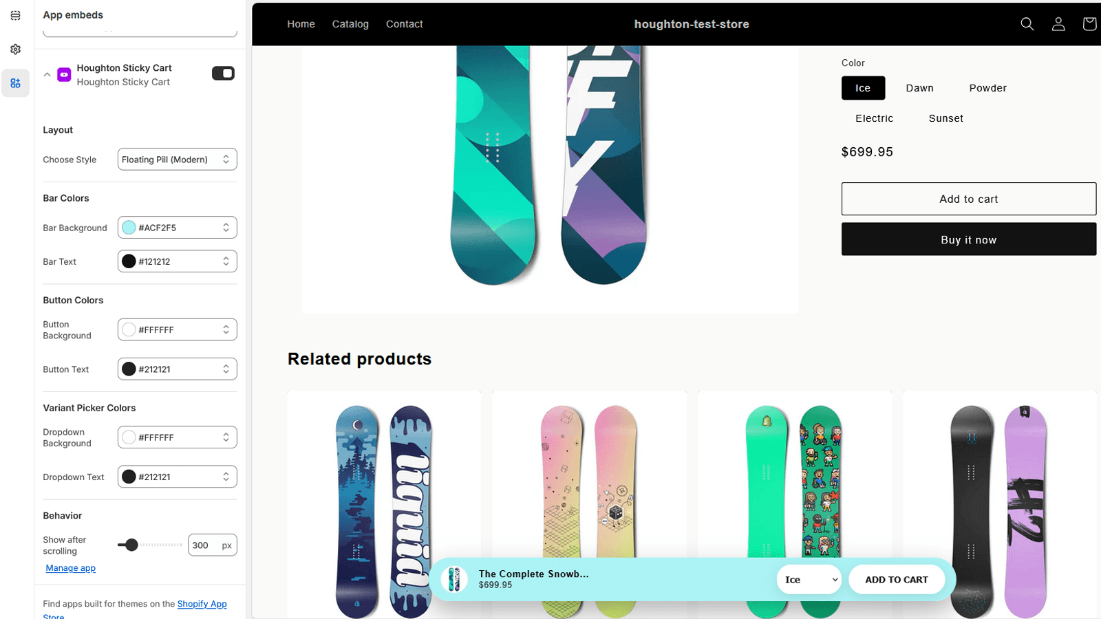 Customisation screen