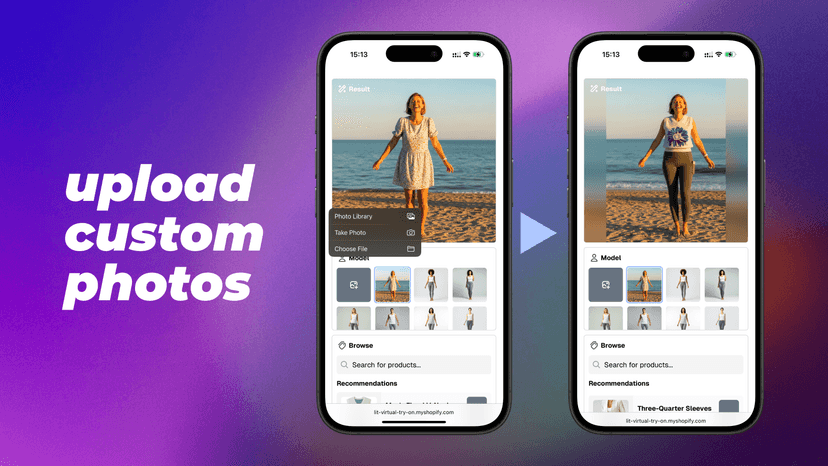 Custom photo upload for a virtual fitting room experience.