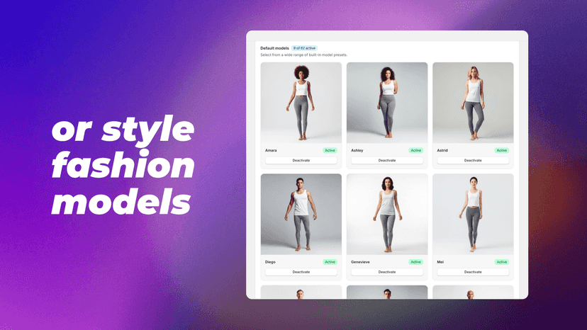 Select from a wide range of virtual fashion models.