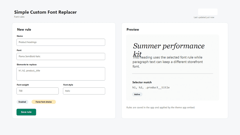 Create font rules with a live preview