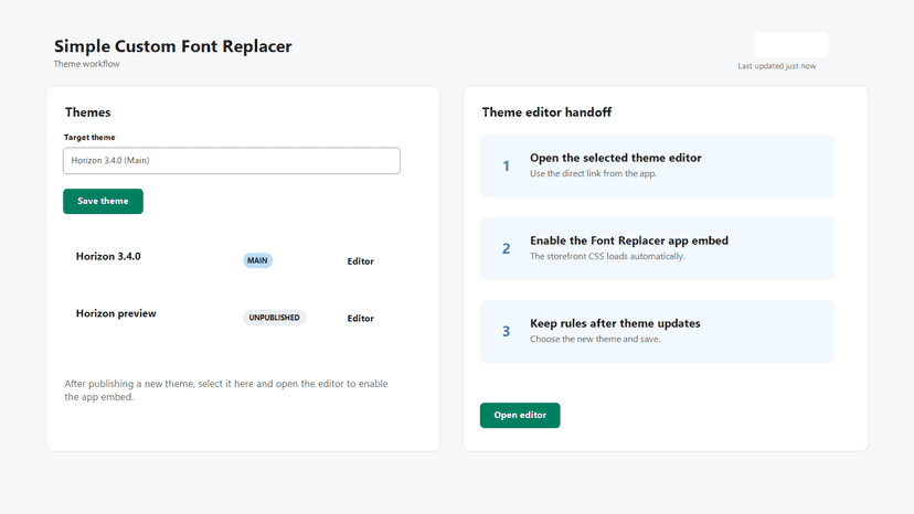 Choose a theme and enable the app embed