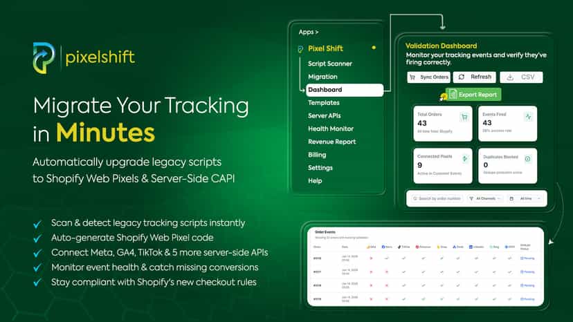 Pixel Shift app overview with dashboard and feature highlights