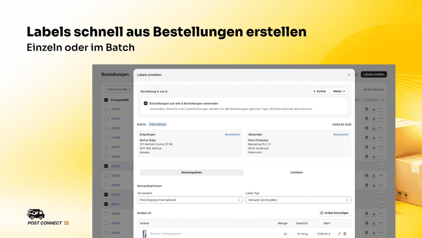 Labels schnell aus Bestellungen erstellen.