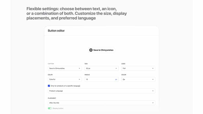 Button settings in the WordPress admin panel