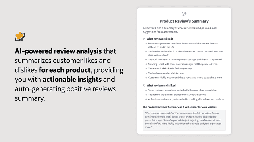 AI analyzes reviews, summarizes insights, highlights positives.