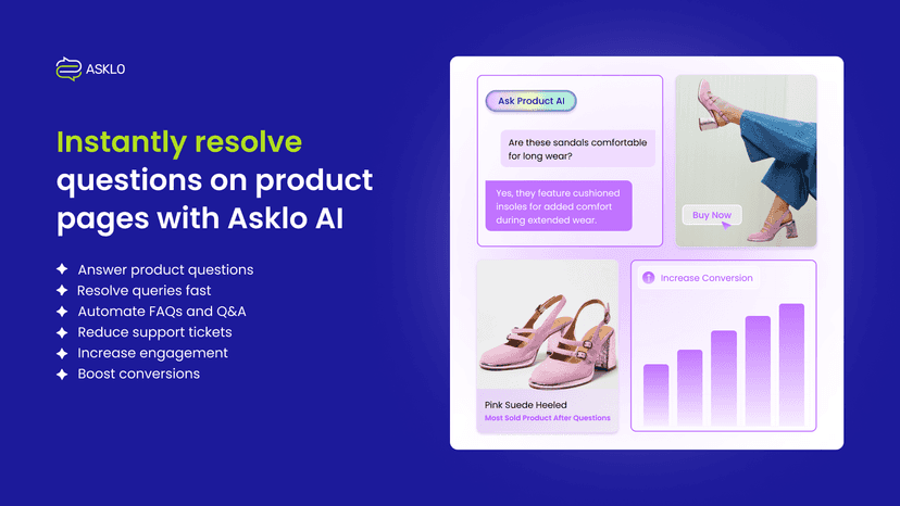 Asklo AI assistant answers product questions, queries, FAQ, Q&A