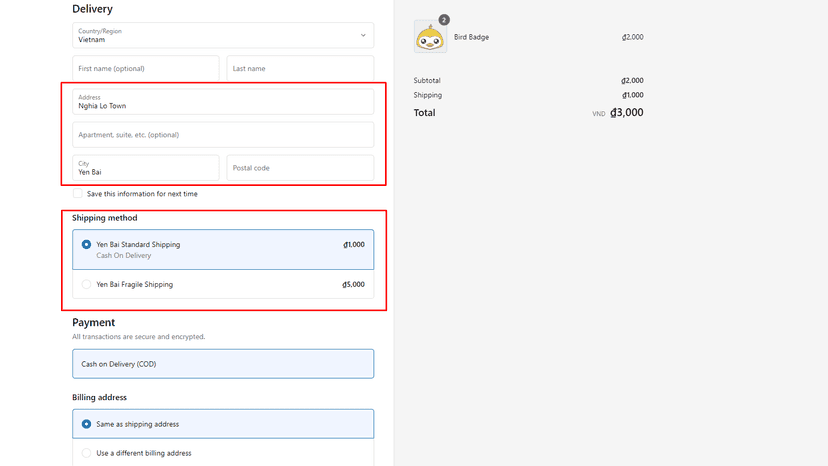 Checkout Shipping Options based on address