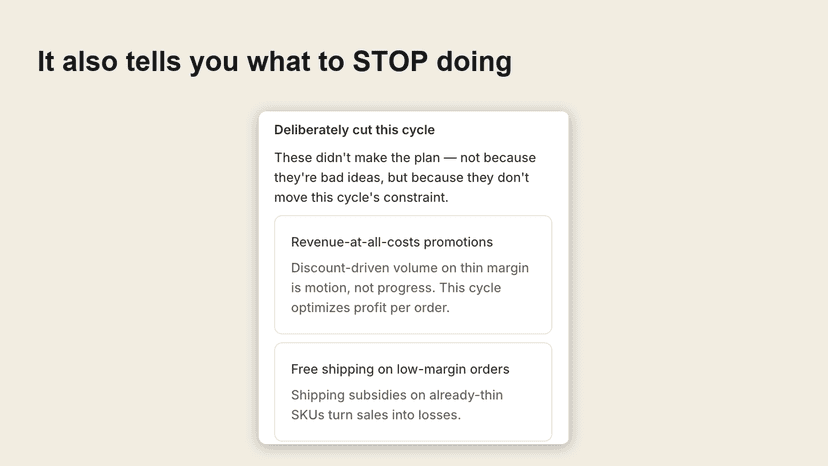 Explicit cut list — what not to run this cycle