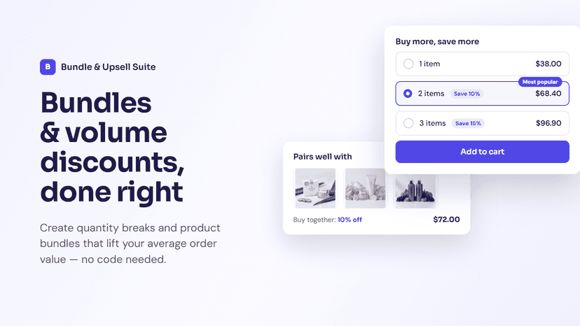 bundles, volume discount, upsell, cart upsell