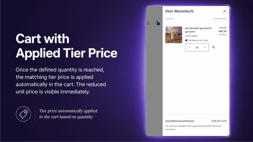 Tier price automatically applied in the cart based on quantity
