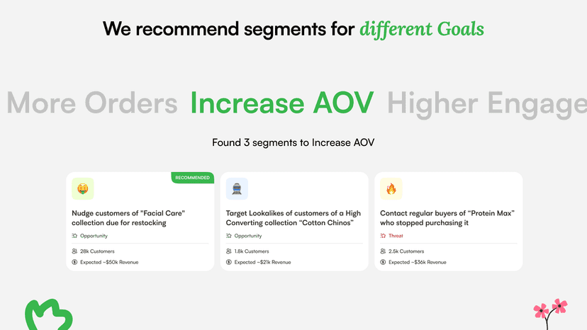 Goal-wise Segment Recommendations