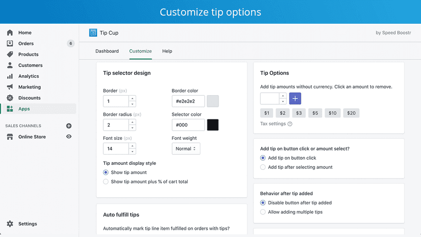 Customize tip options