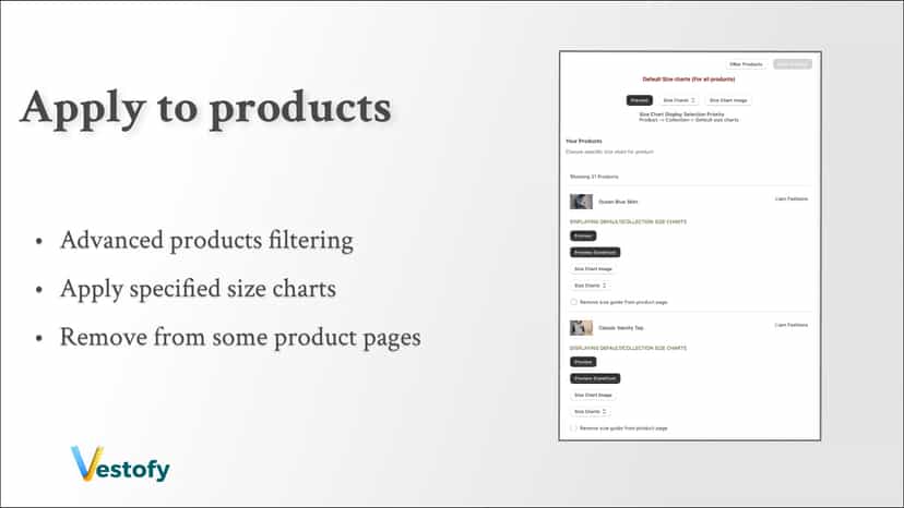 apply size charts to products