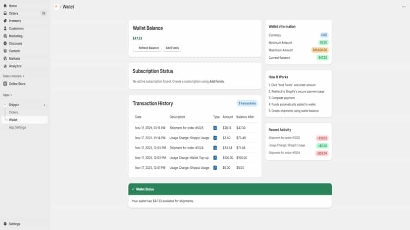 Shippiz Wallet Page