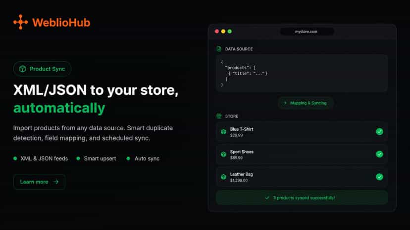 WeblioHub Shopify Products/Pages Integration