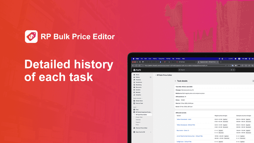 Detailed history of each task
