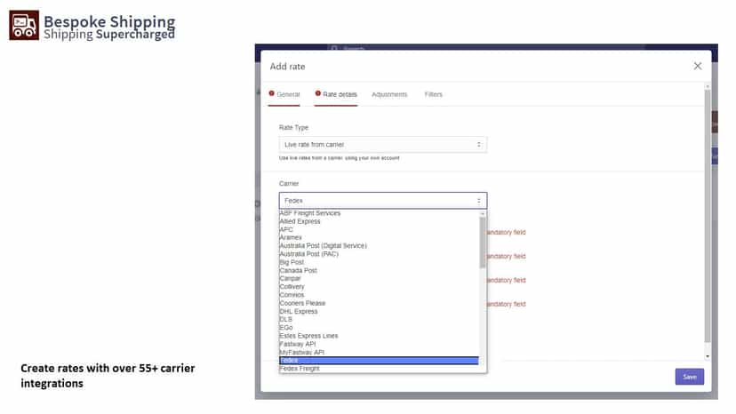 Create rates with over 80+ carrier integrations