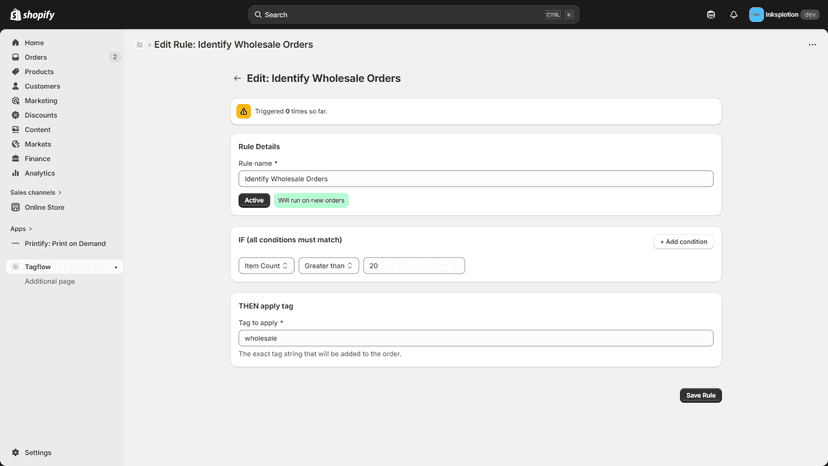 Tagflow - Order Tag automation