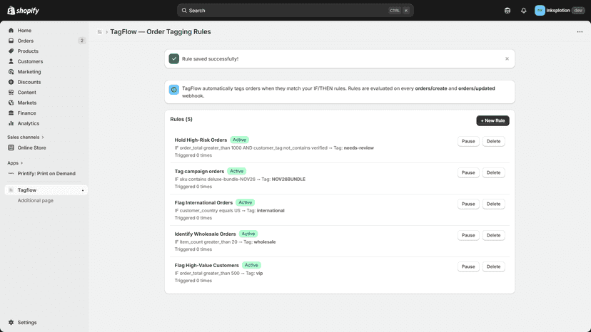 Tagflow - Order Tag automation