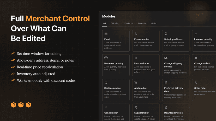 Merchant controls what customers can edit in their orders