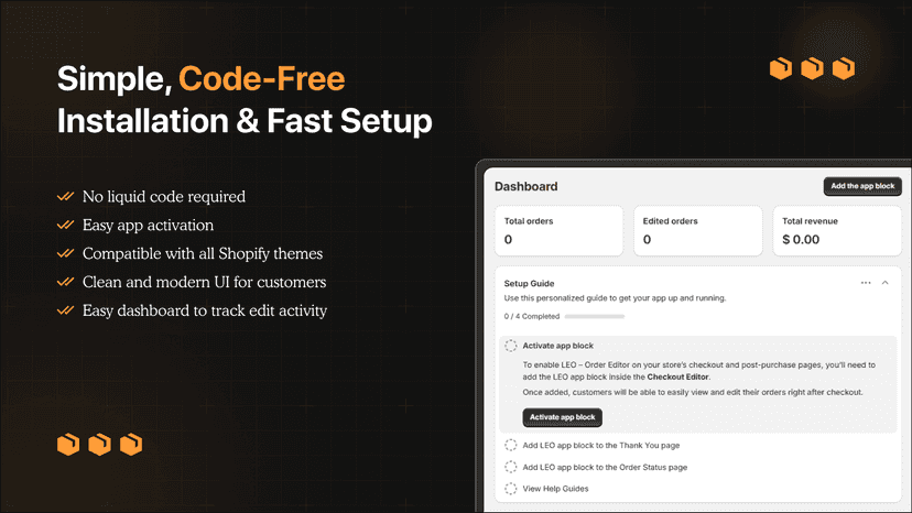 Simple no-code setup for enabling customer order editing