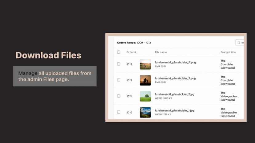 Admin file manager where you can download the uploaded files
