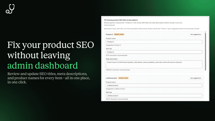 Launch Doctor Fix Center editing product SEO titles in bulk