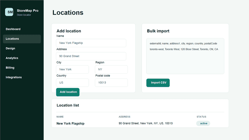 store locator dashboard